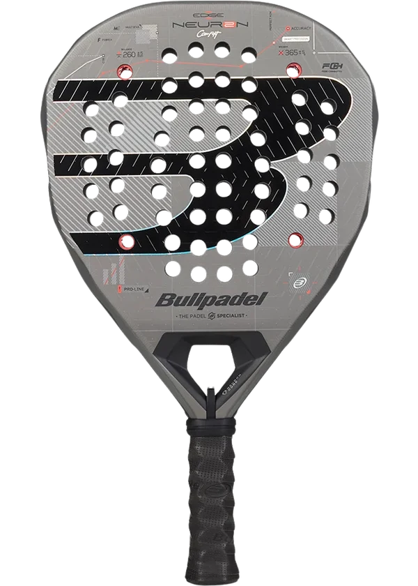 Pala Bullpadel Neuron 02 Edge Comfort 27, forma geométrica, caras Fibrix